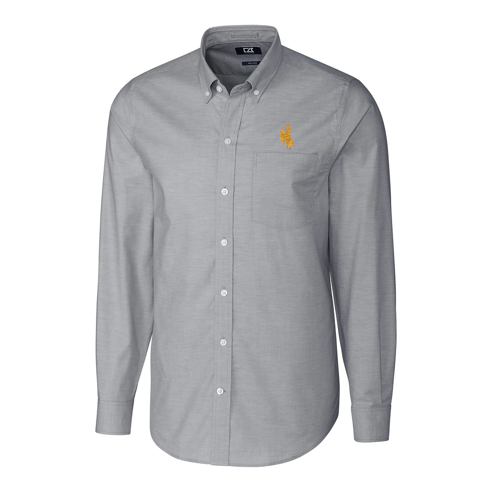 Men's Cutter & Buck Charcoal Wyoming Cowboys Stretch Oxford Big Tall Long Sleeve Button-Down Shirt