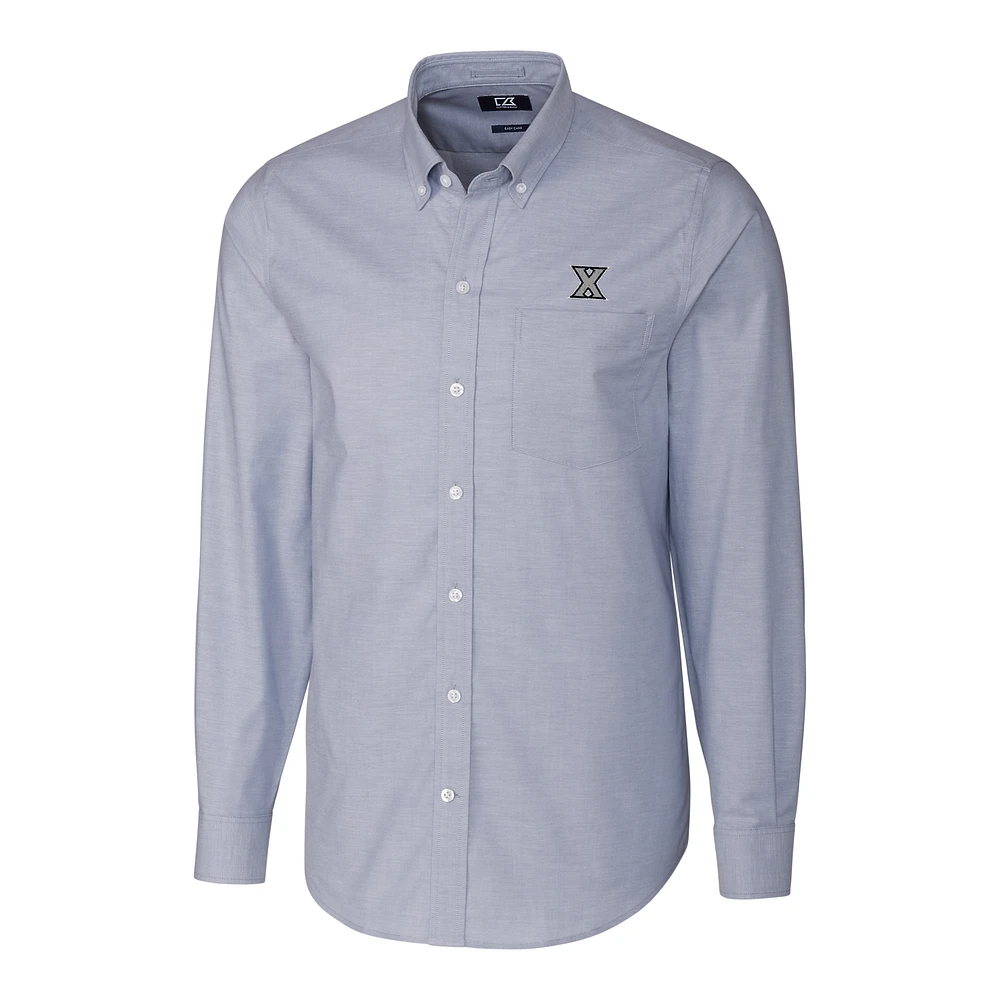 Men's Cutter & Buck Light Blue Xavier Musketeers Stretch Oxford Big Tall Long Sleeve Button-Down Shirt