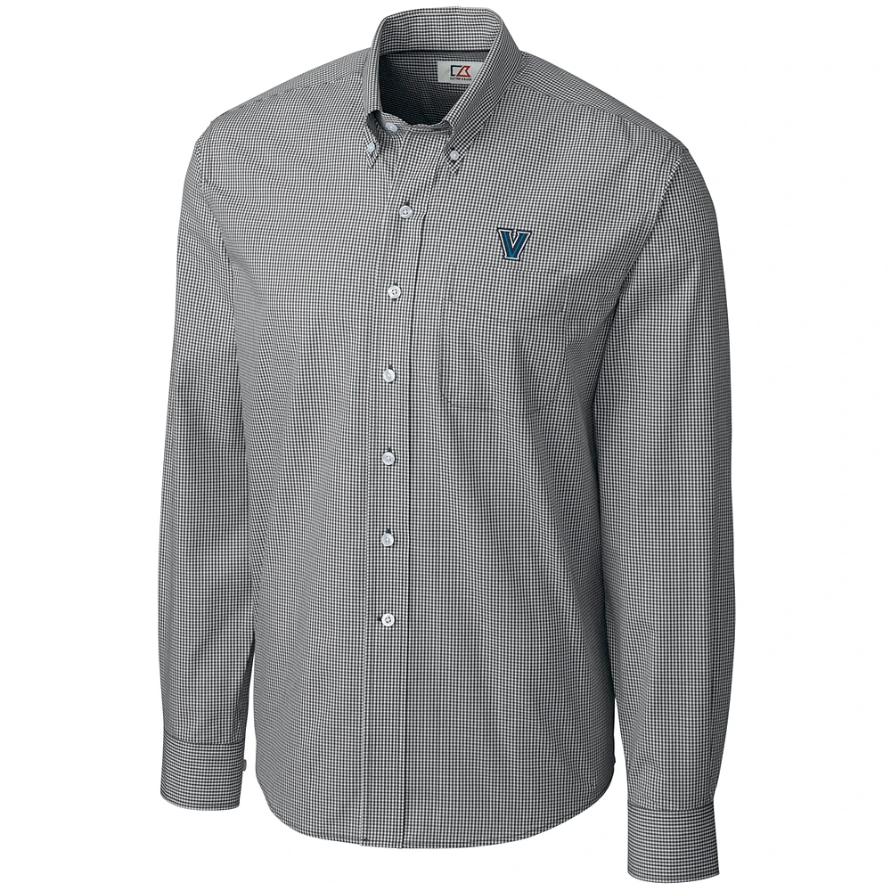 Men's Cutter & Buck Heather Charcoal Villanova Wildcats Epic Easy Care Gingham Big & Tall Long Sleeve Button-Down Shirt