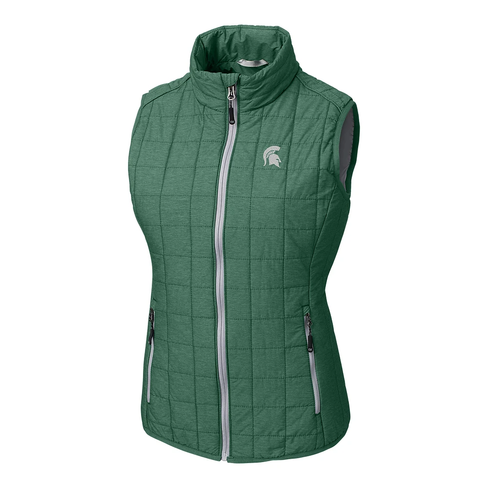 Women's Cutter & Buck Green Michigan State Spartans Rainier Full-Zip Puffer Vest