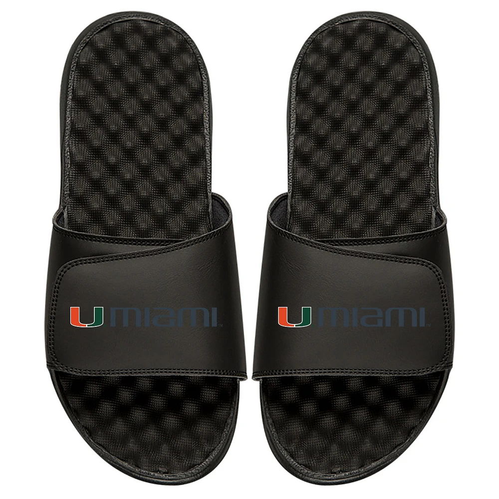 Men's ISlide Black Miami Hurricanes Wordmark Slide Sandals