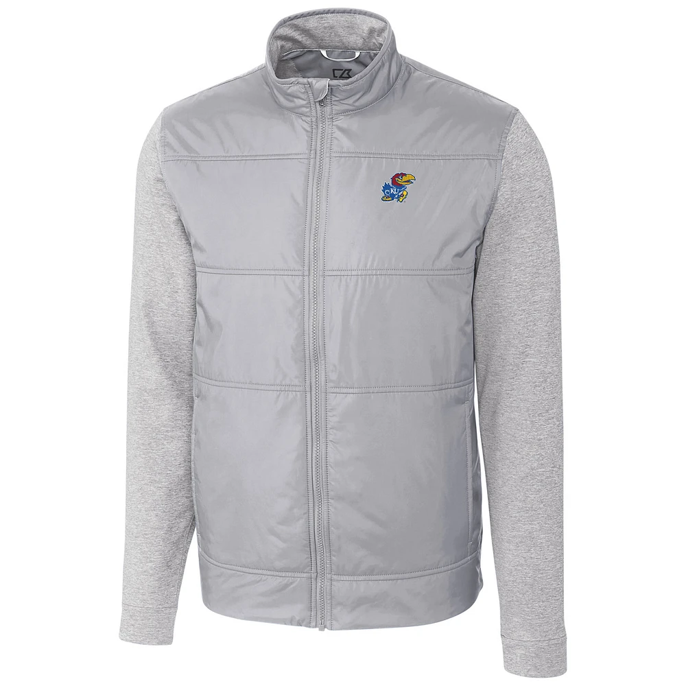 Men's Cutter & Buck Silver Kansas Jayhawks Stealth Full-Zip Jacket