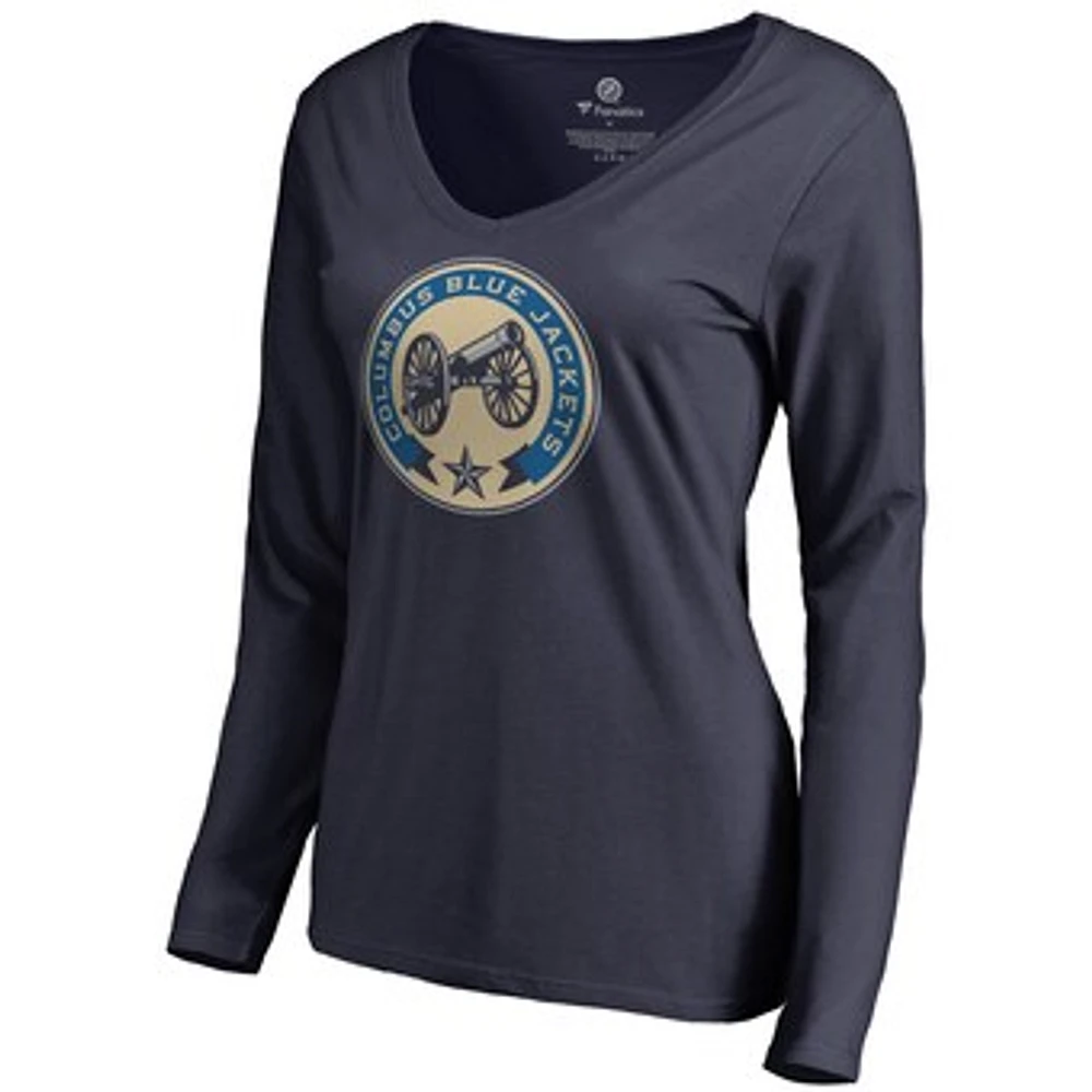 Women's Navy Columbus Blue Jackets Team Alternate Long Sleeve V-Neck T-Shirt