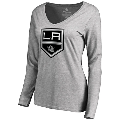 Women's Heather Gray Los Angeles Kings Team Alternate Long Sleeve V-Neck T-Shirt