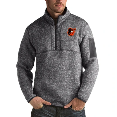 Men's Antigua Heather Charcoal Baltimore Orioles Fortune Big & Tall Quarter-Zip Pullover Jacket