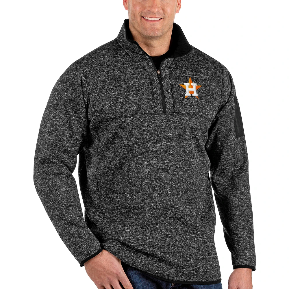 Men's Antigua Heather Black Houston Astros Fortune Big & Tall Quarter-Zip Pullover Jacket
