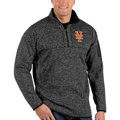 Men's Antigua Heather Black New York Mets Fortune Big & Tall Quarter-Zip Pullover Jacket