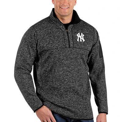 Men's Antigua Heather Black New York Yankees Fortune Big & Tall Quarter-Zip Pullover Jacket