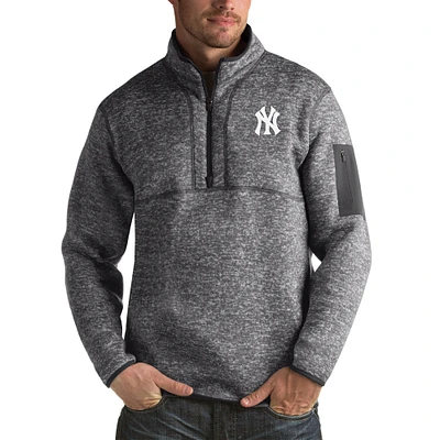 Men's Antigua Heather Charcoal New York Yankees Fortune Big & Tall Quarter-Zip Pullover Jacket