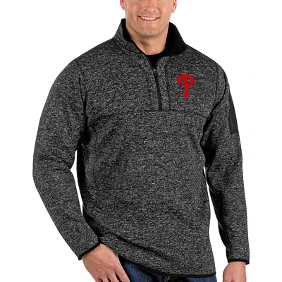 Men's Antigua Heather Black Philadelphia Phillies Fortune Big & Tall Quarter-Zip Pullover Jacket