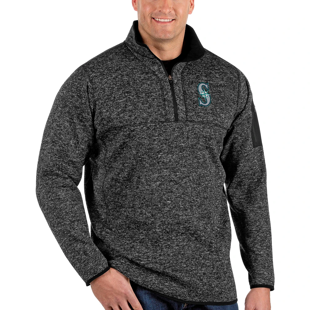 Men's Antigua Heather Black Seattle Mariners Fortune Big & Tall Quarter-Zip Pullover Jacket