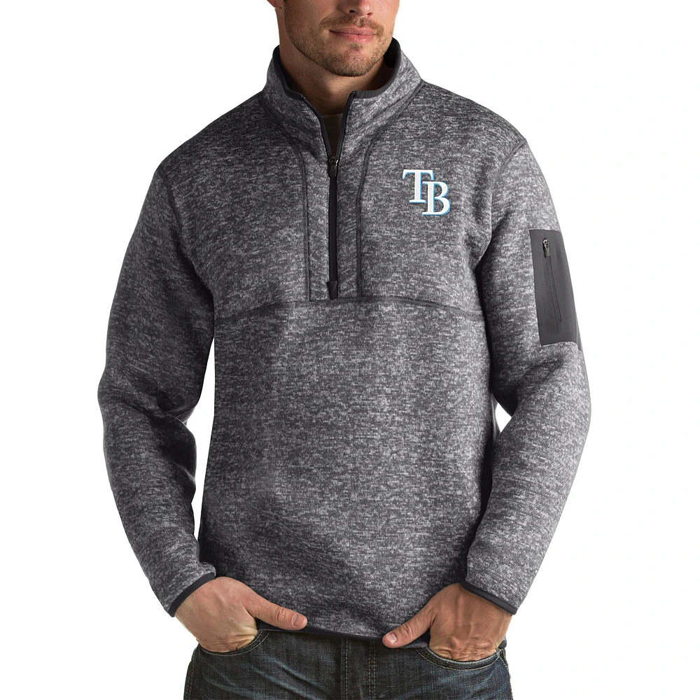 Men's Antigua Heather Charcoal Tampa Bay Rays Fortune Big & Tall Quarter-Zip Pullover Jacket