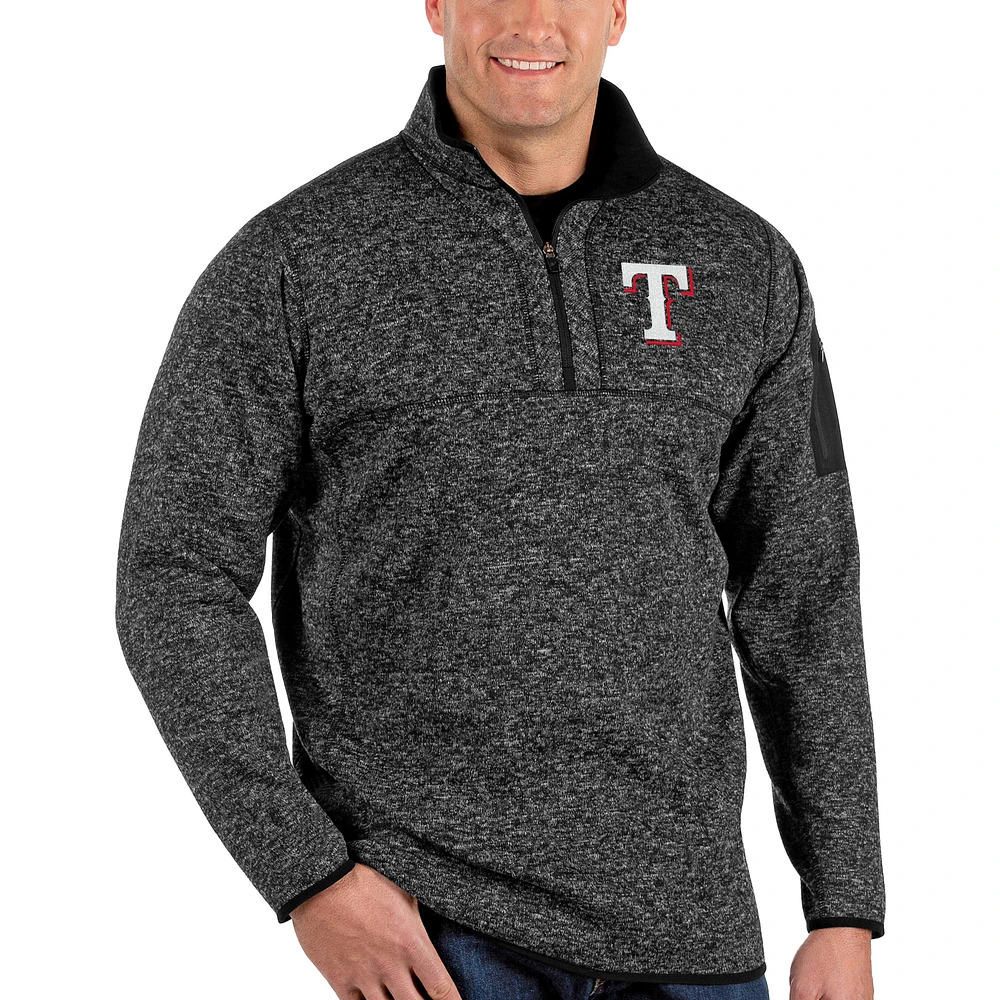 Men's Antigua Heather Black Texas Rangers Fortune Big & Tall Quarter-Zip Pullover Jacket
