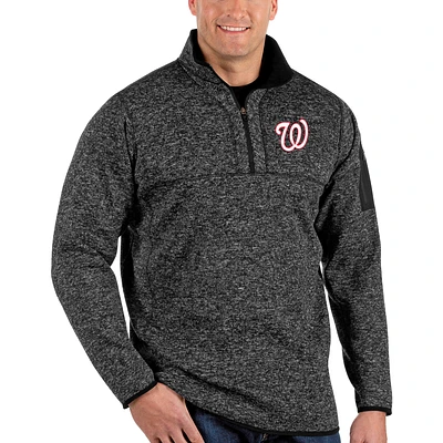 Men's Antigua Heather Black Washington Nationals Fortune Big & Tall Quarter-Zip Pullover Jacket