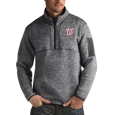 Men's Antigua Heather Charcoal Washington Nationals Fortune Big & Tall Quarter-Zip Pullover Jacket