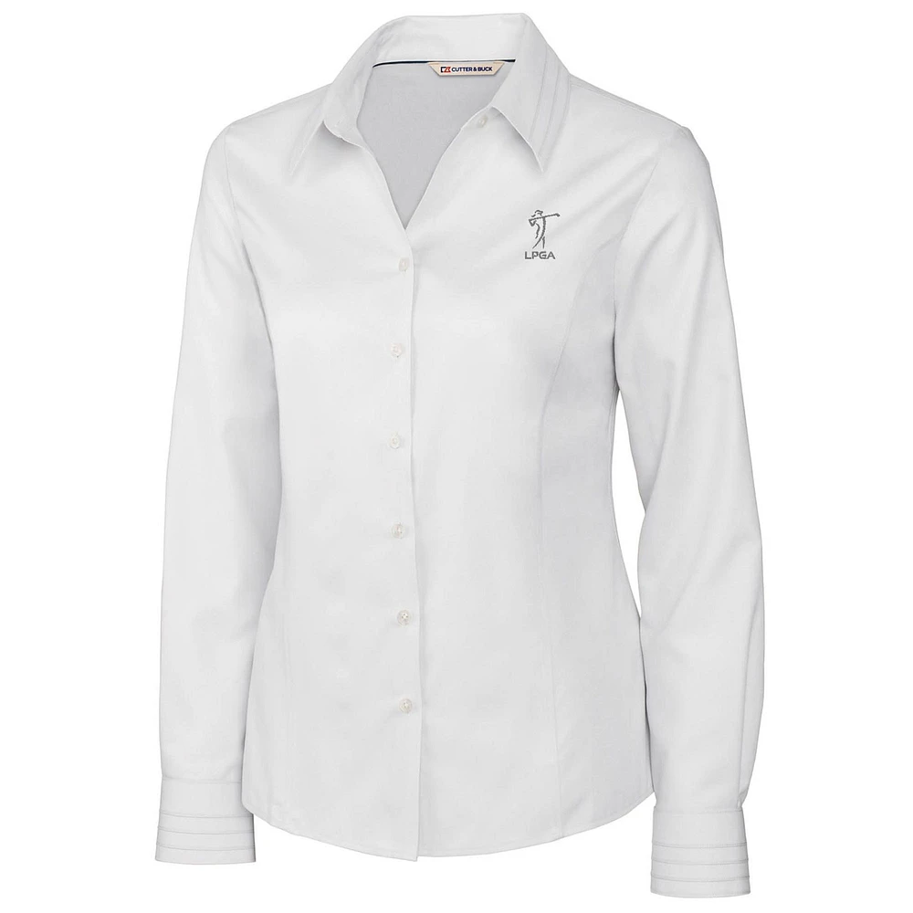 Women's Cutter & Buck White LPGA Fine Twill Long Sleeve Button-UP Shirt