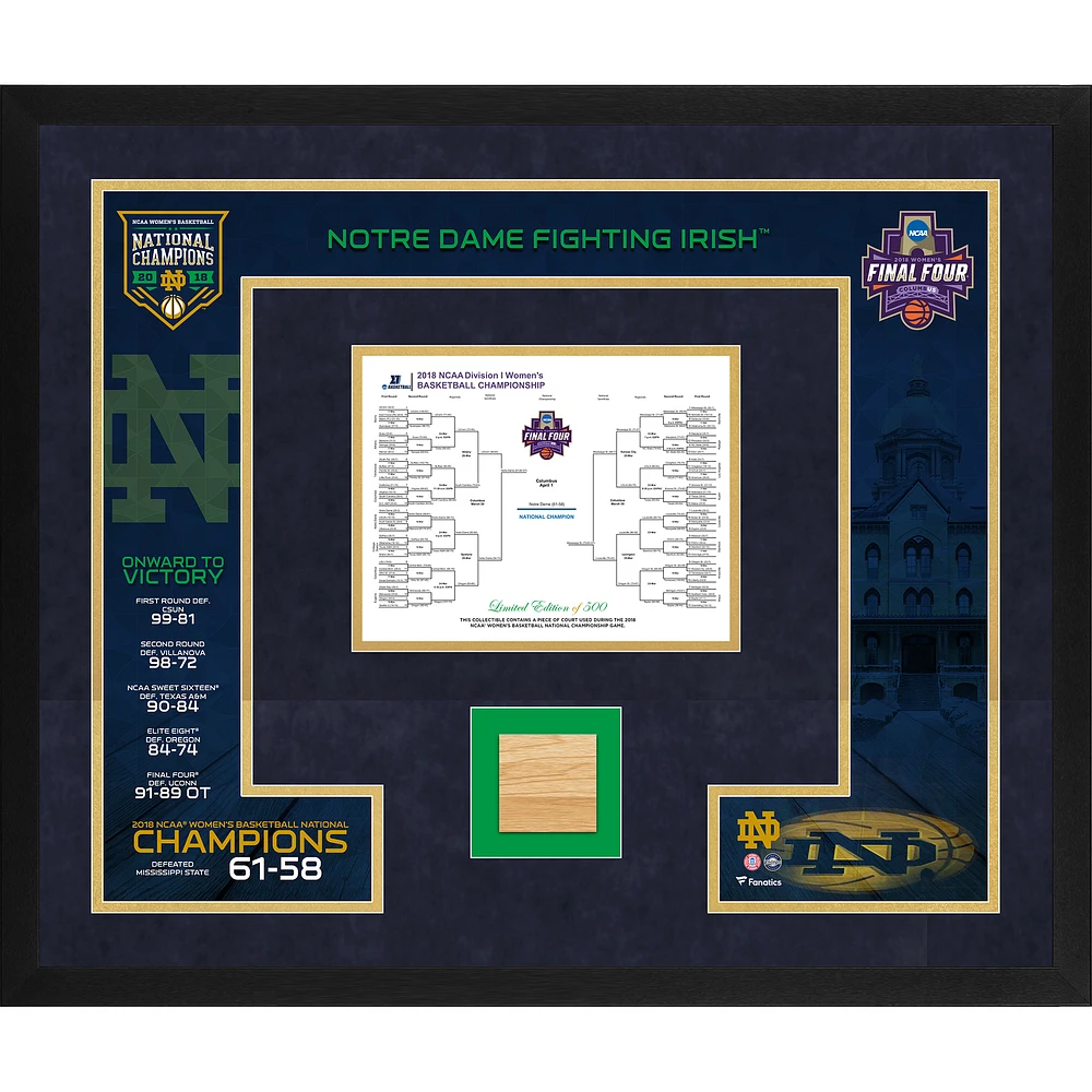 Notre Dame Fighting Irish Framed 20" x 24" 2018 NCAA Women's Basketball National Champions Collage with Game-Used Court from the 2018 Final Four - Limited Edition of 500