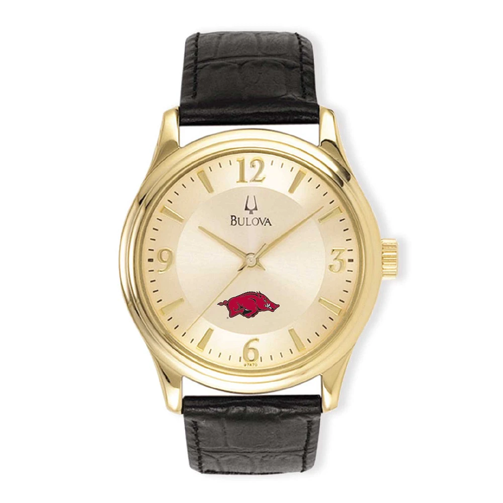 Men's Gold/Black Arkansas Razorbacks Stainless Steel Leather Band Watch