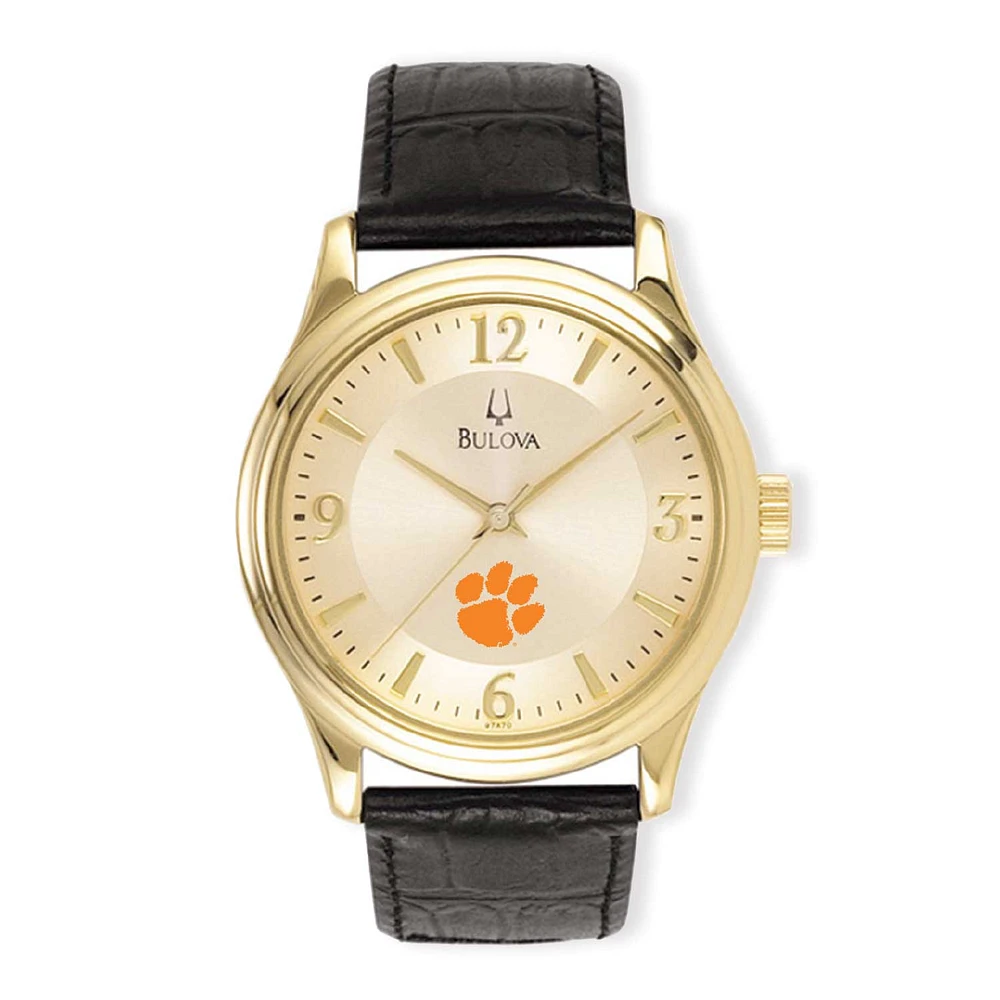Men's Gold/Black Clemson Tigers Stainless Steel Leather Band Watch