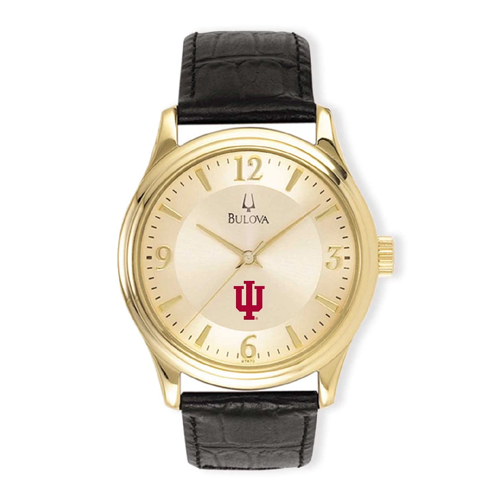 Men's Gold/Black Indiana Hoosiers Stainless Steel Leather Band Watch