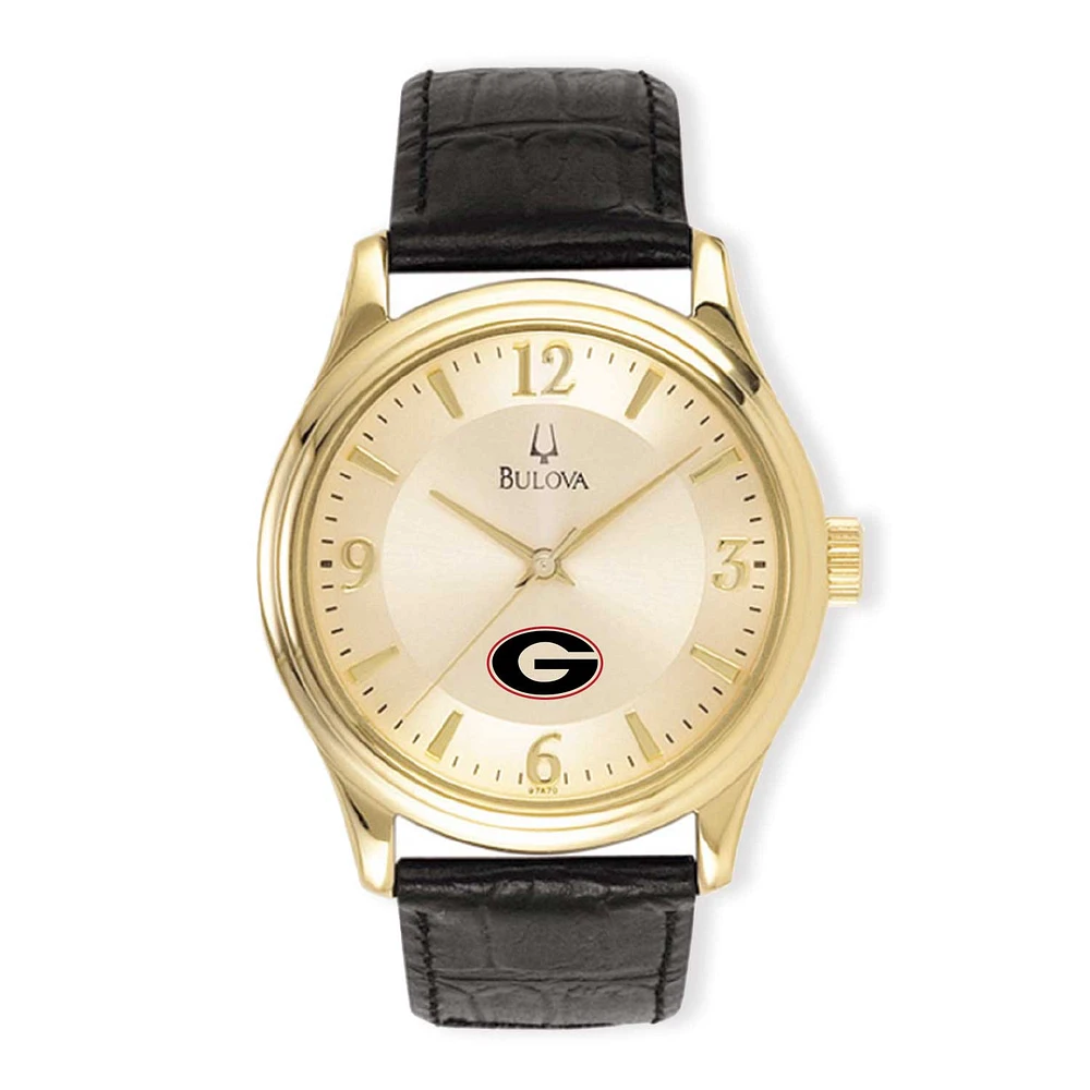 Men's Gold/Black Georgia Bulldogs Stainless Steel Leather Band Watch