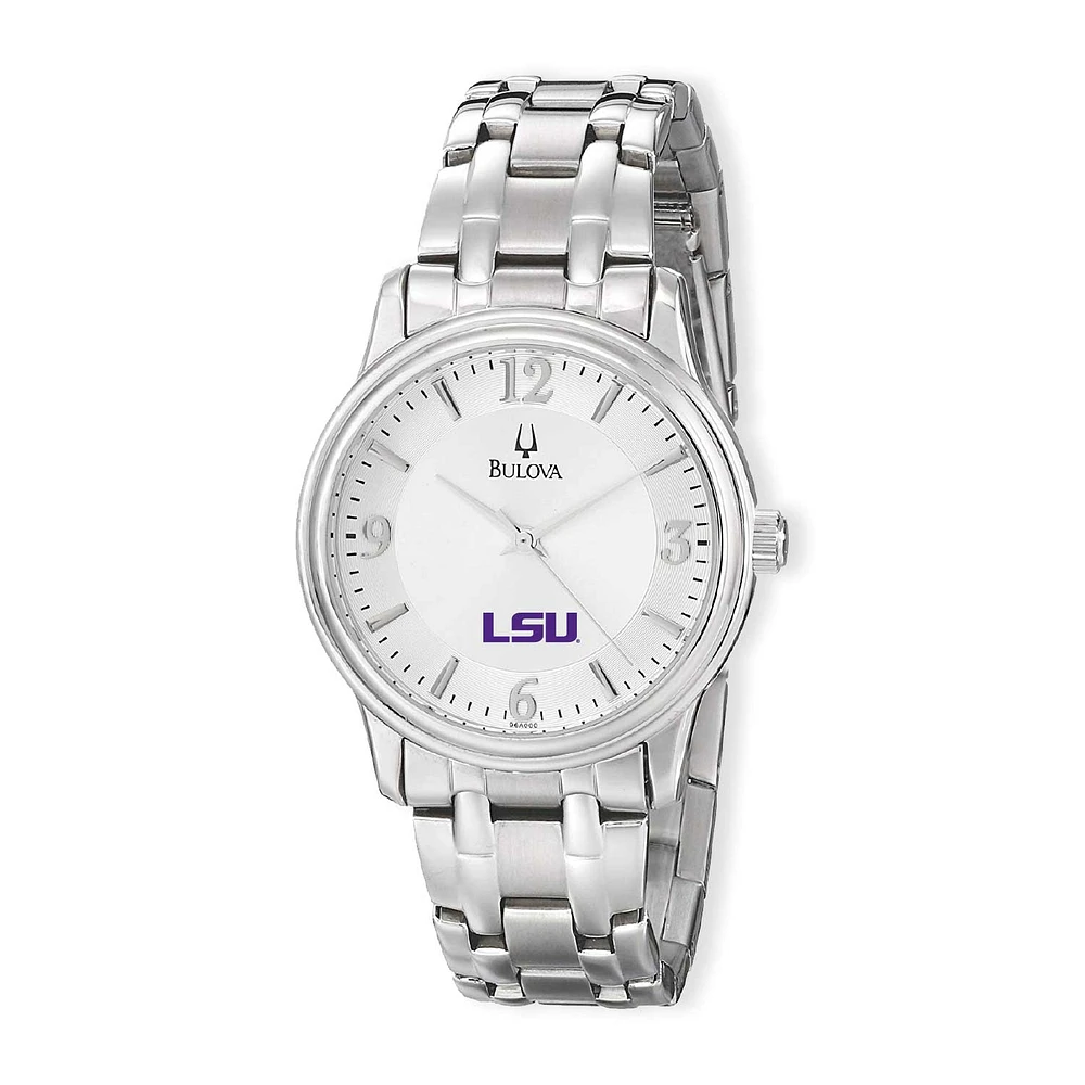 Men's Bulova Silver LSU Tigers Stainless Steel Quartz Watch