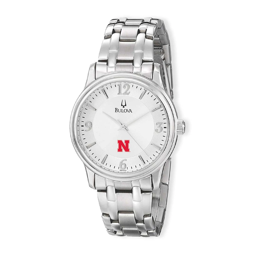 Men's Bulova Silver Nebraska Huskers Stainless Steel Quartz Watch