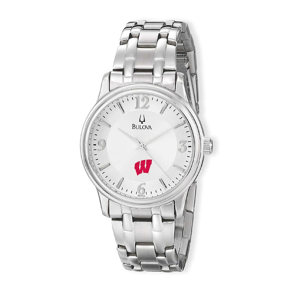 Men's Bulova Silver Wisconsin Badgers Stainless Steel Quartz Watch