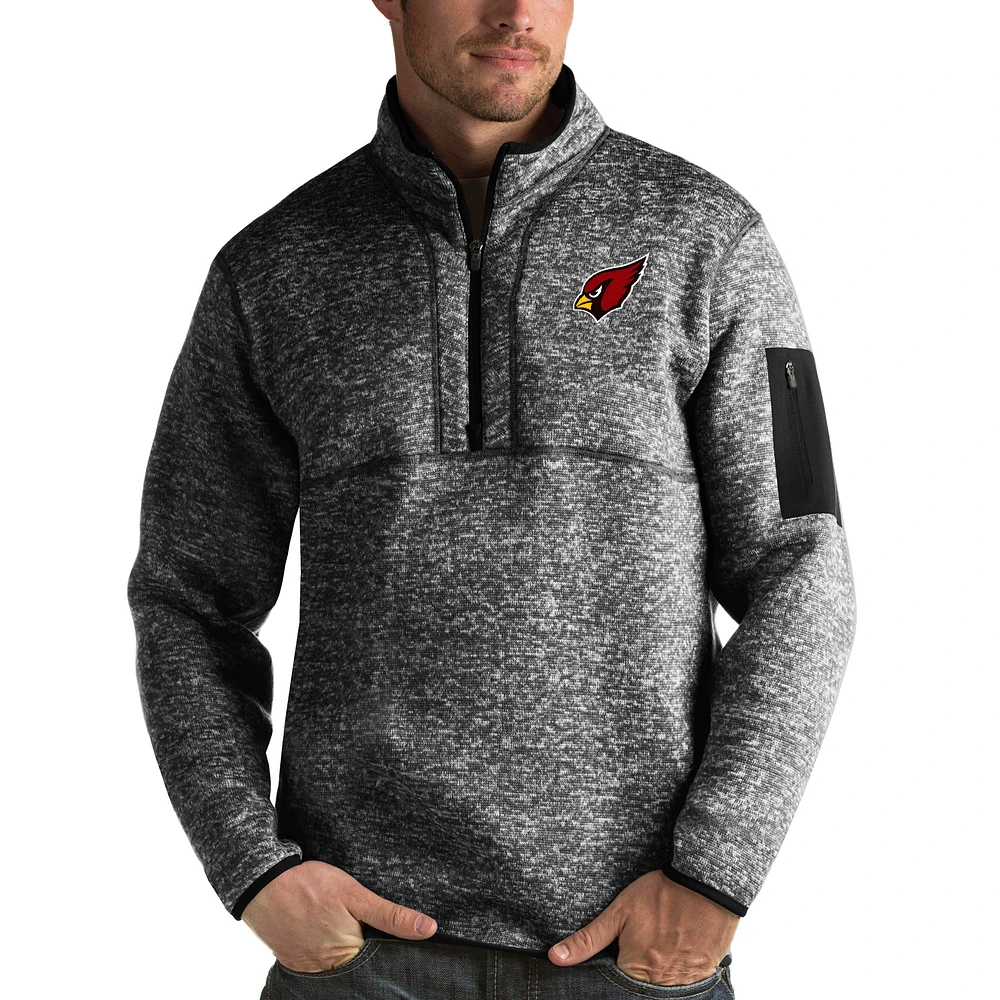 Men's Antigua Heather Black Arizona Cardinals Fortune Quarter-Zip Pullover Jacket