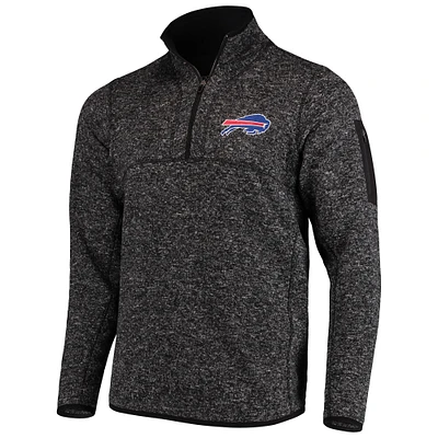 Men's Antigua Heathered Black Buffalo Bills Fortune Quarter-Zip Pullover Jacket