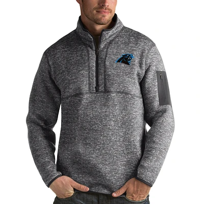 Men's Antigua Charcoal Carolina Panthers Fortune Quarter-Zip Pullover Jacket