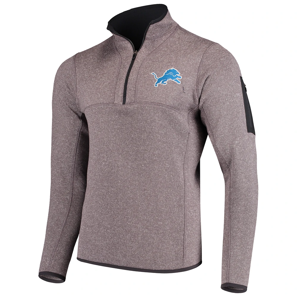 Men's Antigua Charcoal Detroit Lions Fortune Quarter-Zip Pullover Jacket