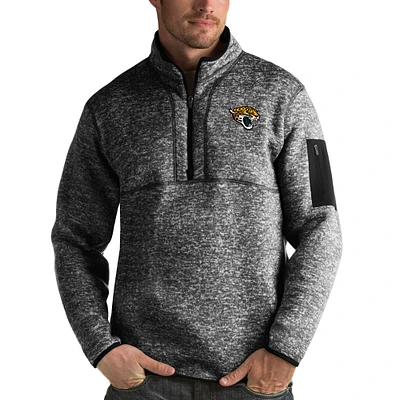 Men's Antigua Heather Black Jacksonville Jaguars Fortune Quarter-Zip Pullover Jacket