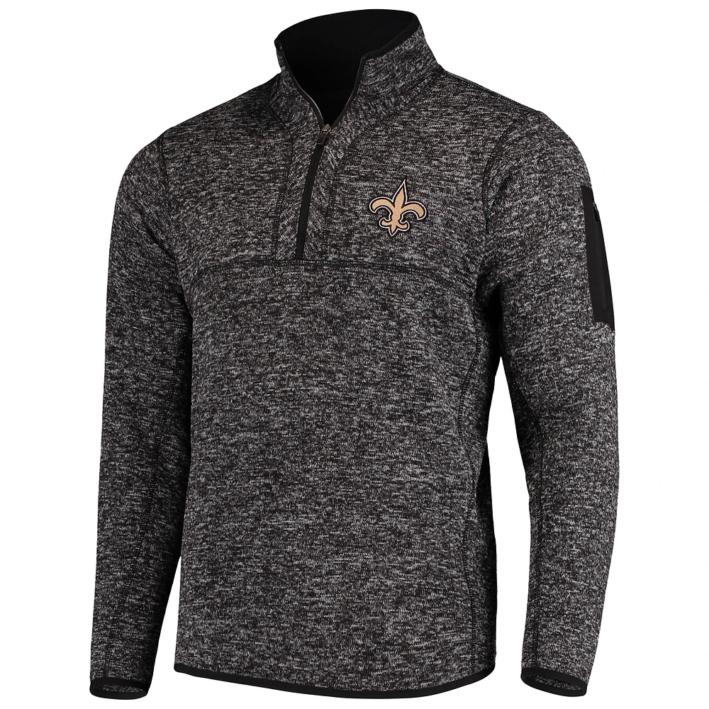 Men's Antigua Heather Black New Orleans Saints Fortune Quarter-Zip Pullover Jacket