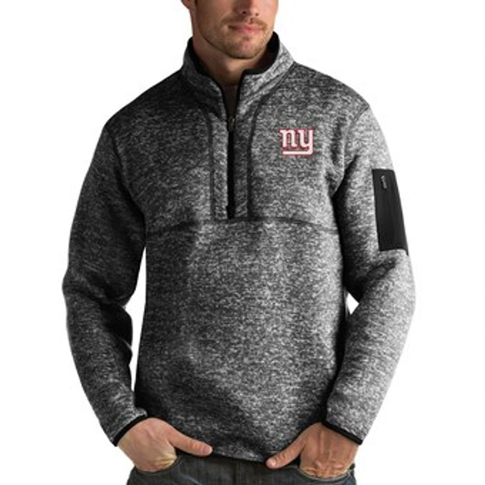 Men's Antigua Heather Black New York Giants Fortune Quarter-Zip Pullover Jacket