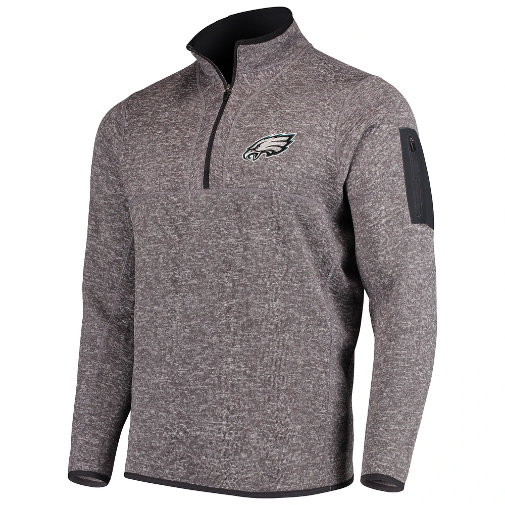 Men's Antigua Charcoal Philadelphia Eagles Fortune Quarter-Zip Pullover Jacket