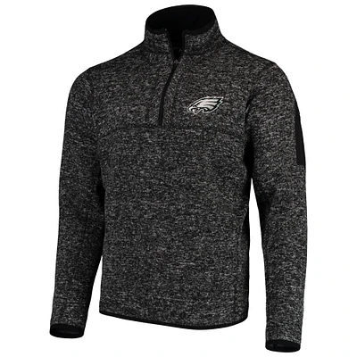 Men's Antigua Heather Black Philadelphia Eagles Fortune Quarter-Zip Pullover Jacket