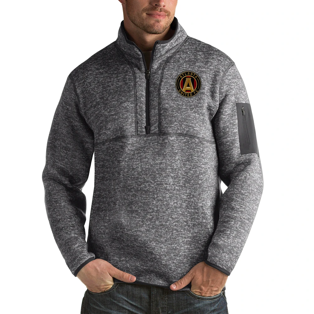 Men's Antigua Heather Black Atlanta United FC Fortune Big & Tall Quarter-Zip Pullover Jacket