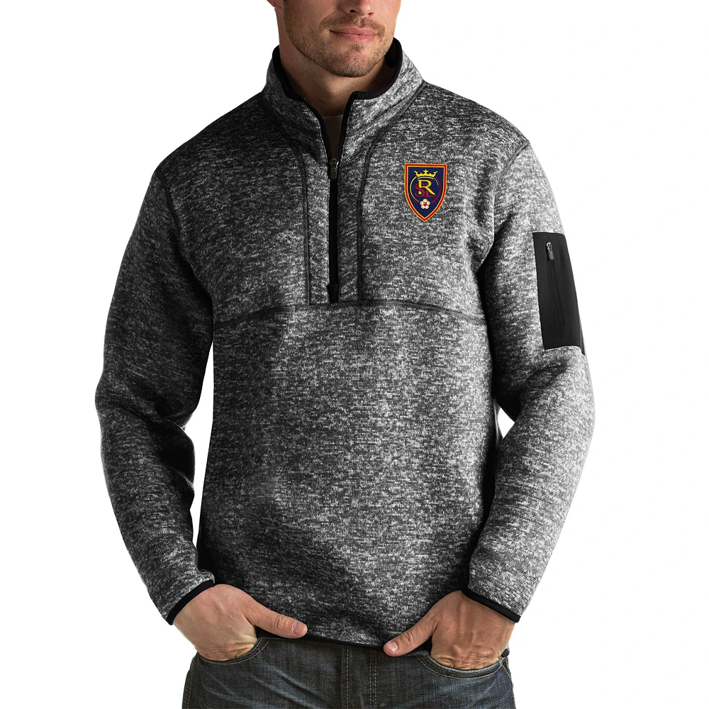 Men's Antigua Black Real Salt Lake Fortune Big & Tall Quarter-Zip Pullover Jacket