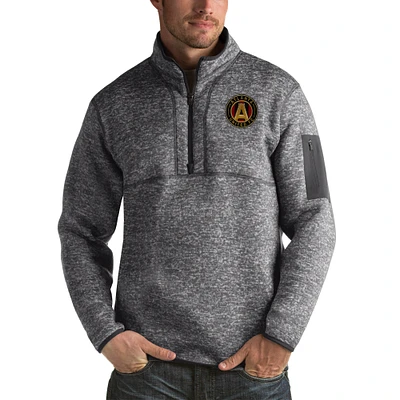 Men's Antigua Heather Black Atlanta United FC Fortune Quarter-Zip Pullover Jacket