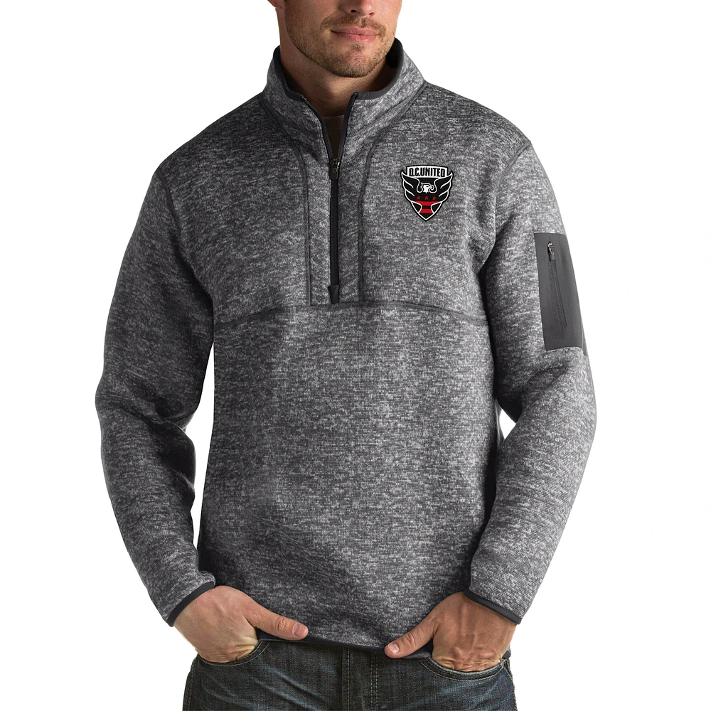Men's Antigua Heather Black D.C. United Fortune Quarter-Zip Pullover Jacket