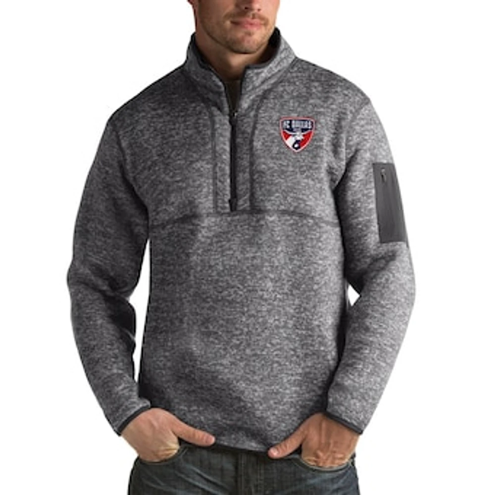 Men's Antigua Heather Black FC Dallas Fortune Quarter-Zip Pullover Jacket
