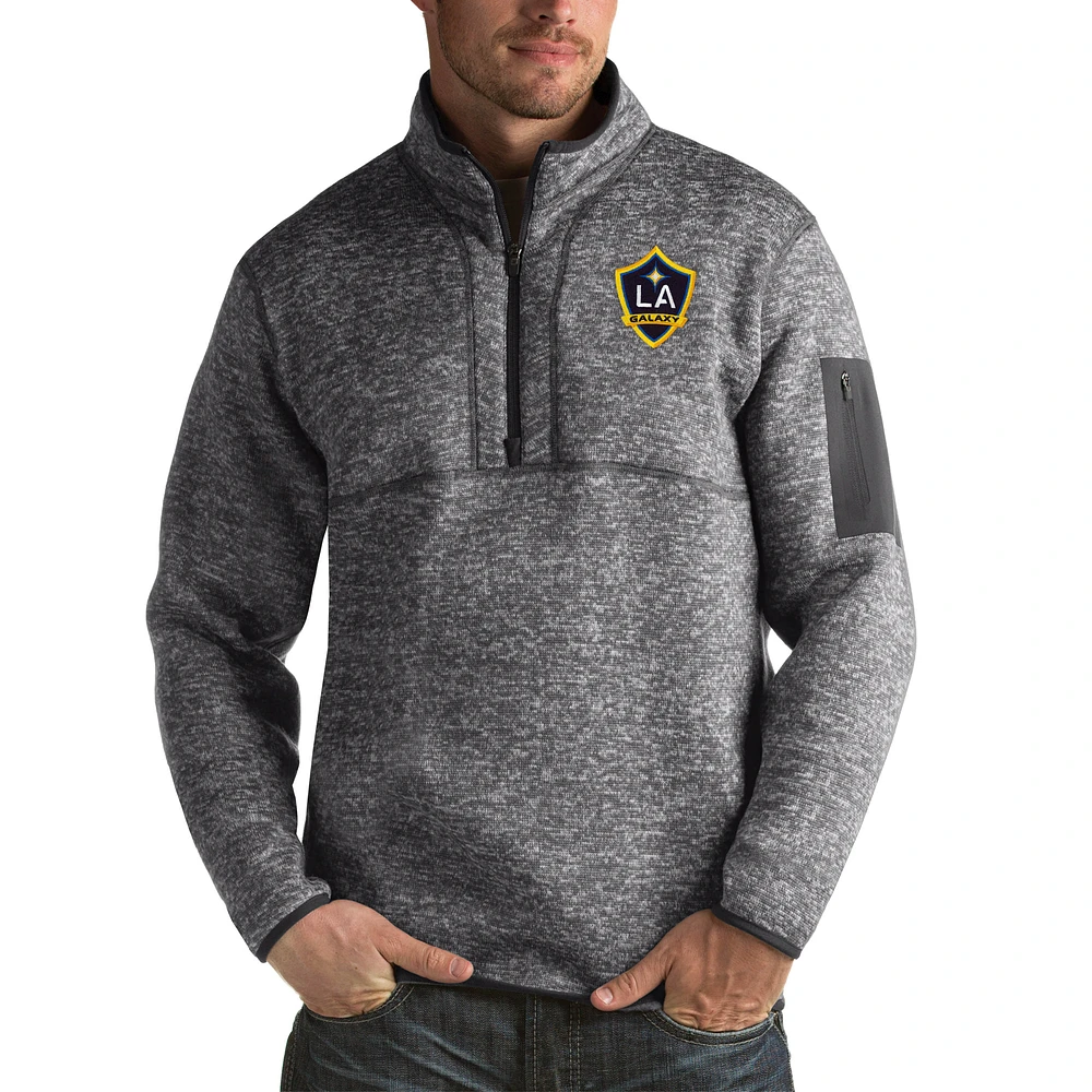Men's Antigua Heather Black LA Galaxy Fortune Quarter-Zip Pullover Jacket