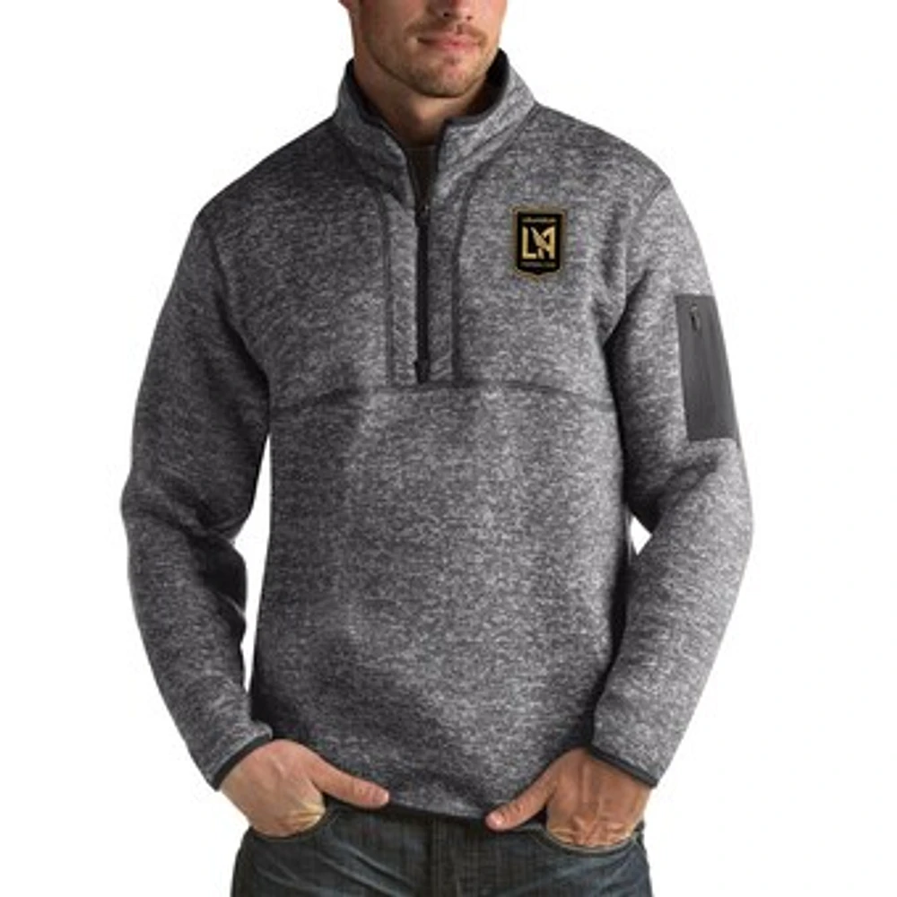 Men's Antigua Heather Black LAFC Fortune Quarter-Zip Pullover Jacket