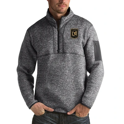 Men's Antigua Heather Black LAFC Fortune Quarter-Zip Pullover Jacket