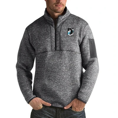 Men's Antigua Heather Black Minnesota United FC Fortune Quarter-Zip Pullover Jacket