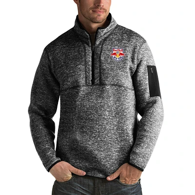 Men's Antigua Black New York Red Bulls Fortune Quarter-Zip Pullover Jacket