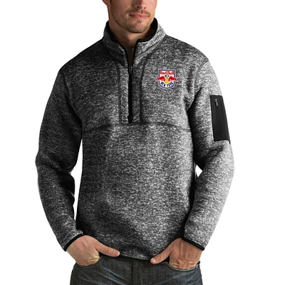 Men's Antigua Heather Black New York Red Bulls Fortune Quarter-Zip Pullover Jacket
