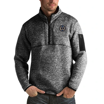 Men's Antigua Black Philadelphia Union Fortune Quarter-Zip Pullover Jacket