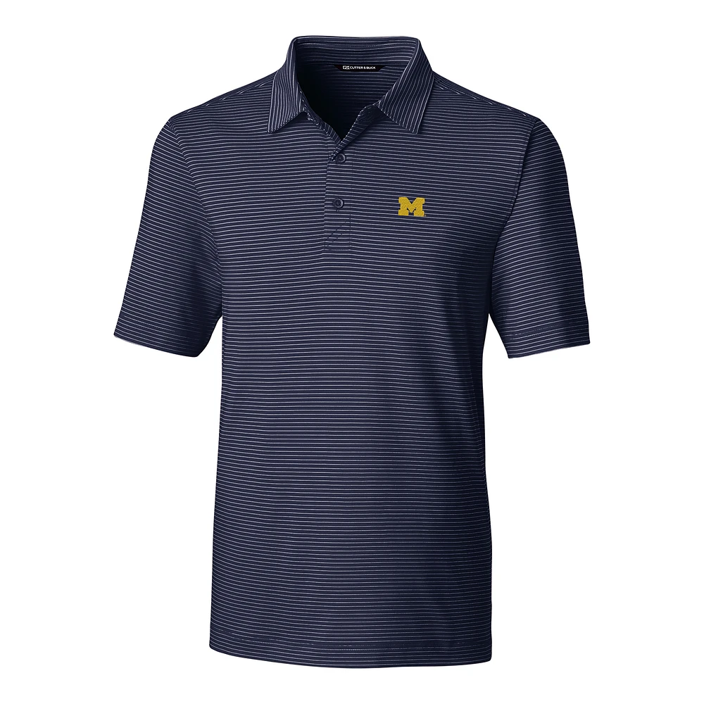 Men's Cutter & Buck Navy Michigan Wolverines Forge Pencil Stripe Polo
